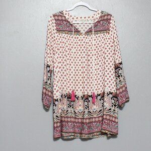 Tassels n lace boho mixed pattern long sleeve rayon dress